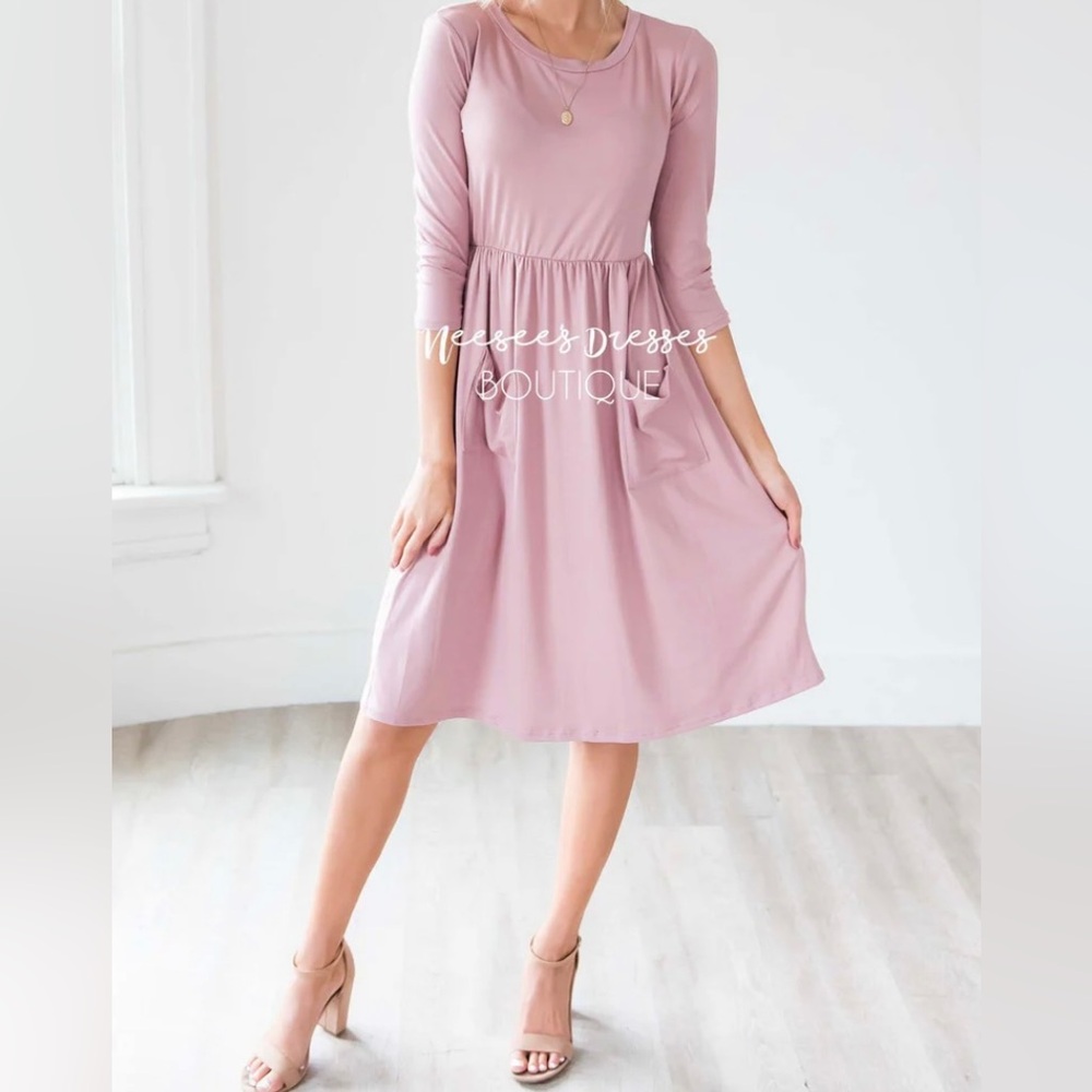 Nee See's Dresses Women’s Extra Large Pink Midi 3/4 Sleeves Dress w Pockets